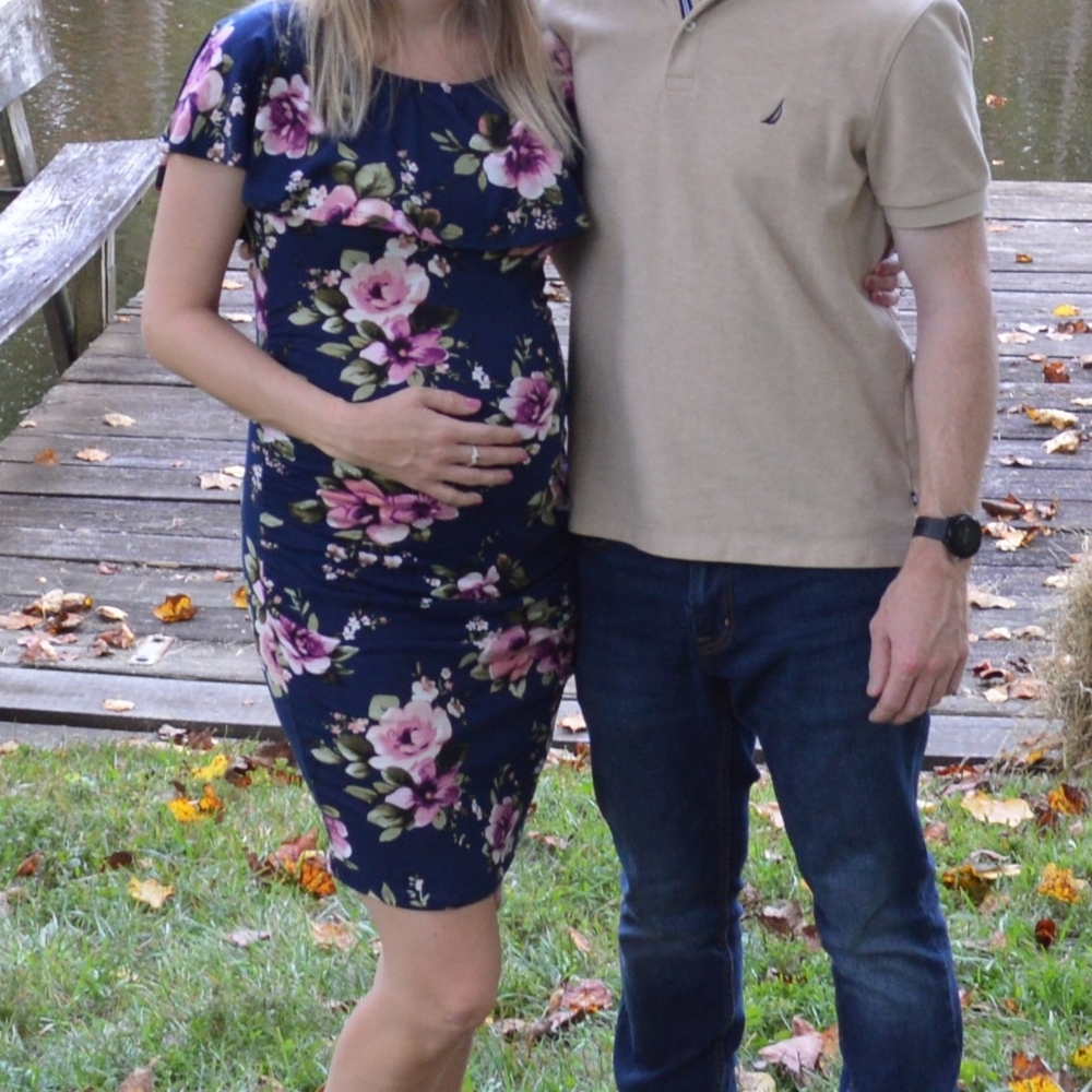 Floral Maternity Dress in Navy and Pink